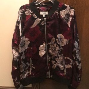 Purple, floral bomber jacket